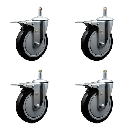 Service Caster 5'' Black Polyurethane Swivel 7/16'' Stem Caster Set with Total Lock Brake, 4PK SCC-GRTTL20S514-PPUB-BLK-716138-4
